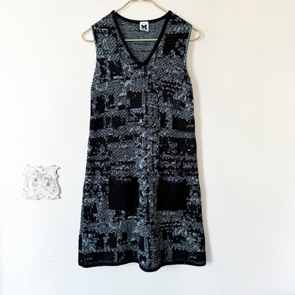 M Missoni Black and Blue Metallic Knit Sleeveless Shift Dress Pockets 38 / XS